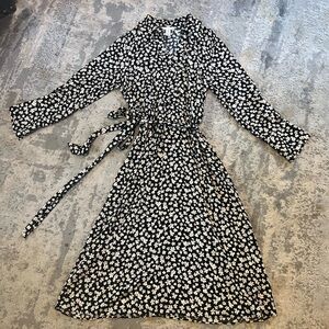 H & M Floral Black and White Wrap Dress Large and Long!